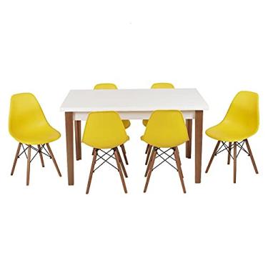 Imagem de Conjunto Mesa de Jantar Luiza 135cm Branca com 6 Cadeiras Eames Eiffel - Amarelo