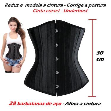 Imagem de Corset Corselet Cinta Modeladora Redutora Afina Cintura Underbust Acetinado Barbatana Aço Branco M436