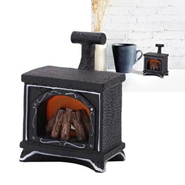 Imagem de Pssopp Dollhouse Fireplace with LED Light Miniature Fireplace Statue Resin Fireplace Decorative Lantern Lovely Dollhouse Furniture