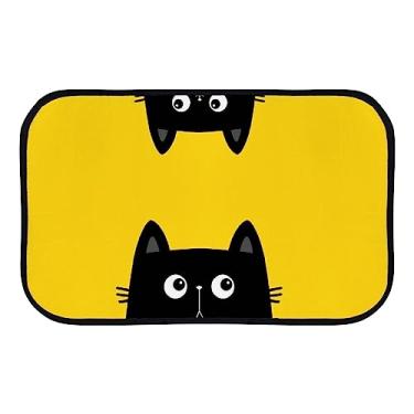 Imagem de Capacho engraçado preto gato amarelo interior ao ar livre tapetes de área pequena tapete antiderrapante para sala de estar quarto sala de jantar entrada da sala de aula 50,8 cm x 78,7 cm