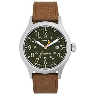 Imagem de Relógio Scout Masculino 40mm verde com caixa prateada e pulseira de couro marrom