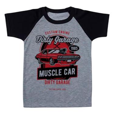 Imagem de Camiseta Raglan Infantil Cinza Carro Retro Muscle Dirty Garage (BR, Numérico, 8, Regular, Polialgodão)