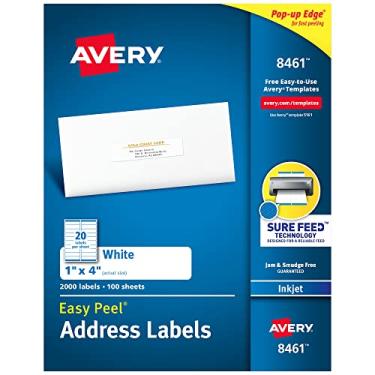 Imagem de Avery Etiquetas de endereço com Sure Feed para impressoras a jato de tinta, 2,54 cm x 10,16 cm, 2.000 etiquetas, adesivo permanente (8461)