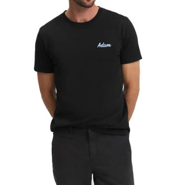 Imagem de Camisetas masculinas casuais nome Adam presente bordado algodão premium confortável macio manga curta camisetas, Preto, GG