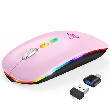 Imagem de HOTLIFE Mouse Sem Fio Led, Bluetooth, Rosa com Estampa Animal, 70.01g, 10m, Óptico, 5 Botões, Recarregável