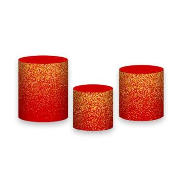 Imagem de Trio de Capas de Cilindro - Vermelho Efeito Glitter Dourado 084 - Via 