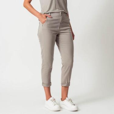Imagem de Calça Capri Jeans Color Confort Cintura Alta Bolso Faca - Bloom, Caqui