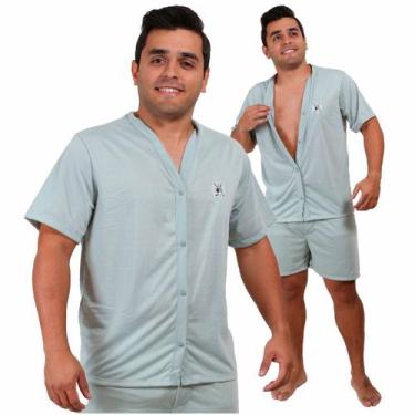 Imagem de Pijama Masculino Curto Aberto Botão Pos Cirurgico Idoso - Perola Pijam