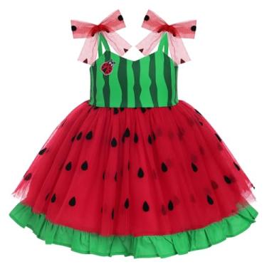 Imagem de Vestido infantil infantil de tule tutu para festa de aniversário, sem mangas, alças finas, Melão verde e vermelho, 2-3T