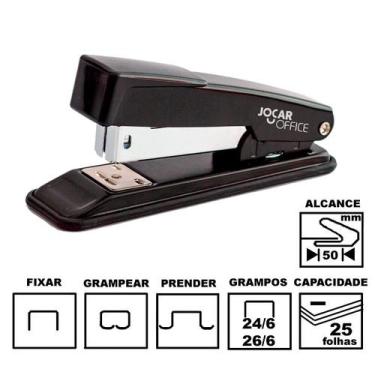 Imagem de Grampeador Jocar Office 93013 Preto Metálico 11,5cm 24/6 Ou 26/6 Até 2