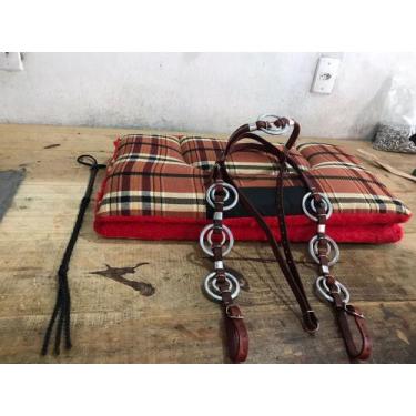 Imagem de Conjunto Manta Redea Tala Chicote Sintetico Para Cavalgada Passeios La