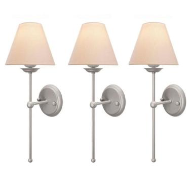 Imagem de Kit 3 Luminárias De Parede Cúpula Tecido Algodão Cama Prata