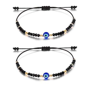 Imagem de Tarsus Pulseiras delicadas com contas de olho mal, amuleto de cordão ajustável para mulheres, homens, meninos e meninas Preto