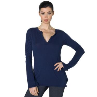 Imagem de Beyond Yoga Henley de manga comprida Pima orgânica (azul marinho, grande)