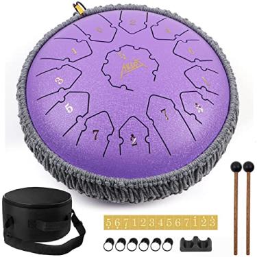 Imagem de Tambor de língua de aço, 12 nches 13 notas - Instrumentos de percussão - AKLOT HandPan Tank Drum C Key com marretas de tambor adesivos palitos de dedo e bolsa de show