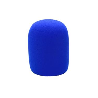 Imagem de Hxstaald Capas de microfone flocado espuma para-brisas de mão para microfone grandes filtros pop de espuma para entrevista de TV, rádio, microfones de transmissão de mídia (azul redondo)