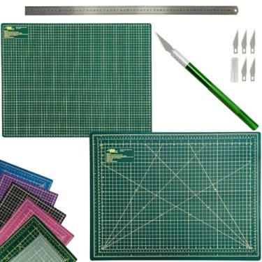 Imagem de Base Placa de Corte Dupla Face Autorregenerativa Caneta Estilete Bisturi Régua Inox 60cm Artesanato Patchwork Scrapbook (Verde)