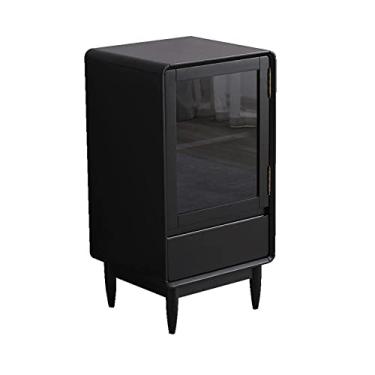 Imagem de LICONG-2019 Armário de vinho de madeira para vinho com gaveta e porta, armário de bebidas multifuncional para casa, cozinha, sala de jantar, armário para armazenar bebidas alcoólicas (preto)