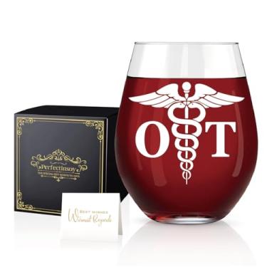 Imagem de Perfectinsoy OT Taça de vinho para terapeuta ocupacional, presentes engraçados de taça de vinho sem haste para OT, presentes de terapeuta ocupacional para mulheres e homens, presentes de aniversário