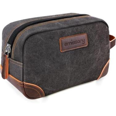 Imagem de Bolsa de Higiene de Viagem Masculina em Couro/Lona - Cinza