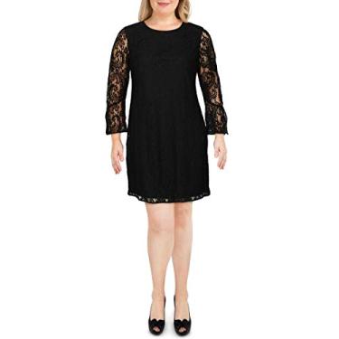 Imagem de Anne Klein Vestido feminino de renda com mangas de sino, Anne Black, 38