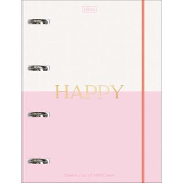 Imagem de Tilibra - Caderno Argolado Cartonado Universitário com Elástico, Happy, 305626, 20x27.5cm, Rosa Pastel, 80 Folhas