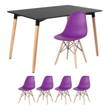 Imagem de Kit - Mesa Retangular Eames 80 X 120 Cm + 4 Cadeiras Dsw Mesa Preto Com Cadeiras Roxo Mesa Preto Com Cadeiras Roxo