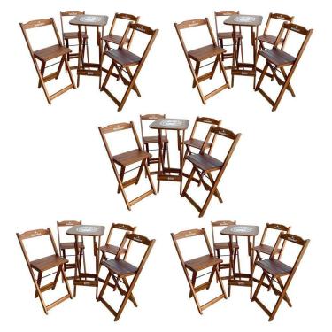 Imagem de Kit 5 Conjuntos Bistrô Mesa Com 4 Banquetas Dobráveis De Madeira Personalizada Hei - Imbuia