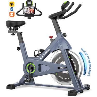 Imagem de Cyclace Bicicleta ergométrica, bicicleta ergométrica magnética para casa, bicicleta de ciclismo cardiovascular com baixo ruído, compatível com aplicativo, capacidade de peso de 136 kg e suporte para