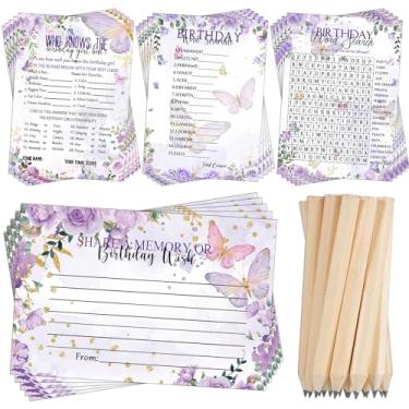Imagem de Fumete Birthday Party Games 100 Pcs Who Knows The Birthday Girl Game with 20 Pencils Girly Birthday Cards Set for Child Teen Adults Sweet Sleepover Party Supplies for Girls, 4 Activities (Butterfly)