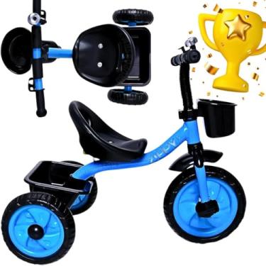 Imagem de Triciclo infantil Zippy toys funcional 3 em 1 com cestinha cesto caçamba bau buzina campainha sininho para desenvolvimento motor aprender a pedalar coordenação motora criança 1 a 5 anos (Azul)