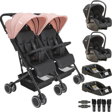Imagem de Carrinho Kiddo Gemeos com 2 Bebe Conforto 2 Base Mascote Rosa