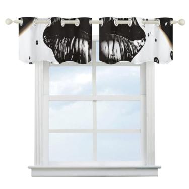 Imagem de Cortina blackout de batom preto legal para escurecimento de quarto, cortinas de janela curta, isolamento térmico, para cozinha, sala de jantar, quarto, 2 painéis 132 x 46 cm