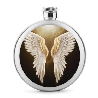 Imagem de Cantil de aço inoxidável, frasco de bolso com impressão de asa de anjo, garrafa de viagem, portátil, garrafa de licor, garrafa de metal