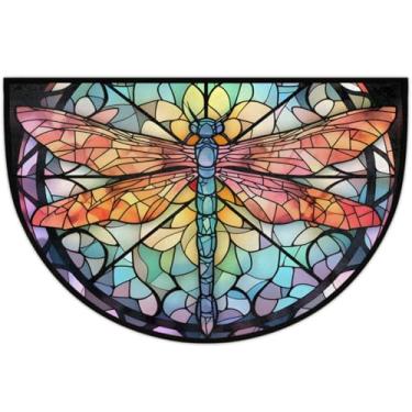 Imagem de cfpolar Tapete de porta meio redondo, pintura de vidro, semicírculo, libélula, semicírculo, tapetes antiderrapantes, capacho macio, raspador de sapatos para porta da frente, entrada, garagem, pátio