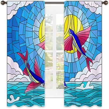 Imagem de Cortina isolada com sombreamento abstrato, imagem geométrica colorida fractal, tecido impermeável, cortinas blackout com absorção de som para decoração de sala de jantar/festa, L 182 x C 182 cm