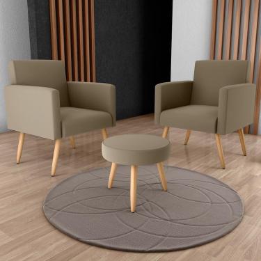 Imagem de Conjunto p/ Sala Dallas 2 Poltronas Decorativas e 1 Puff Veludo Marrom Claro - Matrix