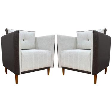Imagem de Kit 2 Poltronas Decorativa Para Sala Recepção Consultório Aviv Luxo Corino E Linho