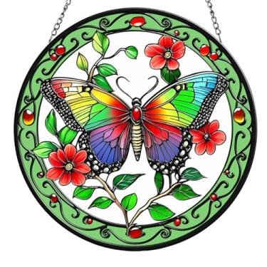 Imagem de Apanhadores de sol coloridos feitos à mão com borboletas para pendurar em janelas – 20 cm, apanhadores de sol para decoração de janelas internas, vitrais para casa, presentes ou arte de parede
