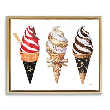 Imagem de Stupell Industries Arte de parede em tela flutuante dourada com moldura de sorvete Glam Swirled por Amanda Greenwood, 25 x 31