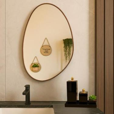 Imagem de Espelho Orgânico Decorativo Oval 60x40cm Moldura Em Couro - Dekore Gla