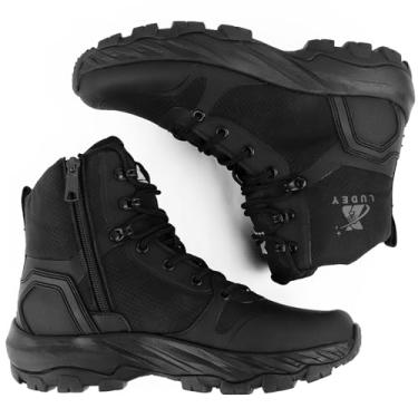 Imagem de LUDEY Botas masculinas táticas militares leves duráveis YKK com zíper lateral antiderrapante confortável 20 cm bota de segurança de combate policial, Botas militares pretas, 39