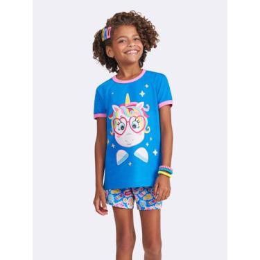 Imagem de Pijama Manga Curta Unicórnio Magic Stickers - Veggi, Azul, 14, Meninas