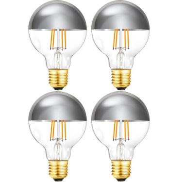 Imagem de Lâmpada meio cromada 6W, lâmpadas LED reguláveis Edison de 60 watts, lâmpada antiofuscante mergulhada prata E26, lâmpada decorativa globo G80/G25, branco quente 2700K, lâmpadas globo G25 para banheiro