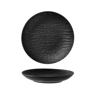 Imagem de Prato de bife de estilo ocidental com padrão de rocha cerâmica utensílios de mesa criativos redondos domésticos - prato fundo de 25,4 cm - preto