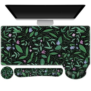 Imagem de DINKY Conjunto de mouse pad de teclado, mousepad grande para jogos, suporte ergonômico de espuma de memória, descanso de pulso para teclado, tapete de mesa estendido para escritório, casa, planta de