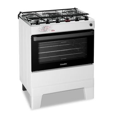 Imagem de Fogão A Gás Mesa Inox Tampa De Vidro Forno 84L Esmaltec Ideal Master Branco 5 Bocas Bivolt