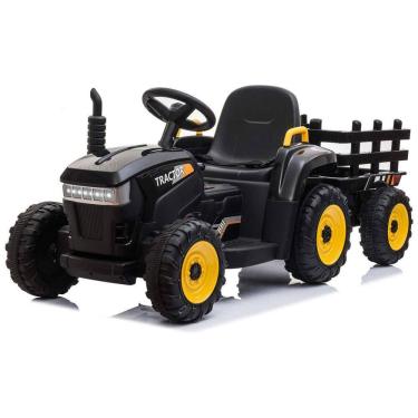 Imagem de Trator Elétrico Infantil Movido a Bateria 12V com Reboque e Motor Duplo, TOBBI, Preto