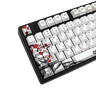 Imagem de JSJT Teclas flor de ameixeira, 135 Teclas PBT, sublimação de tinta, capas de teclas perfil cereja, teclas personalizadas com extrator de teclas para teclado mecânico Cherry Gateron MX Switch 108/96/84