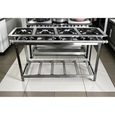 Imagem de Fogão Industrial 4 Bocas Duplas 40x40 P8 em Aço Inox Leona